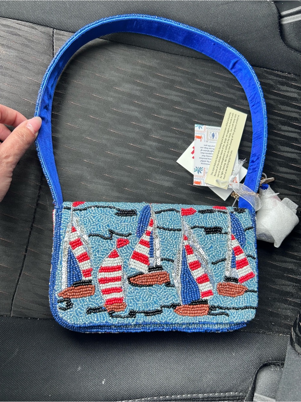 Beaded Sailboat Shoulder Bag in Blue